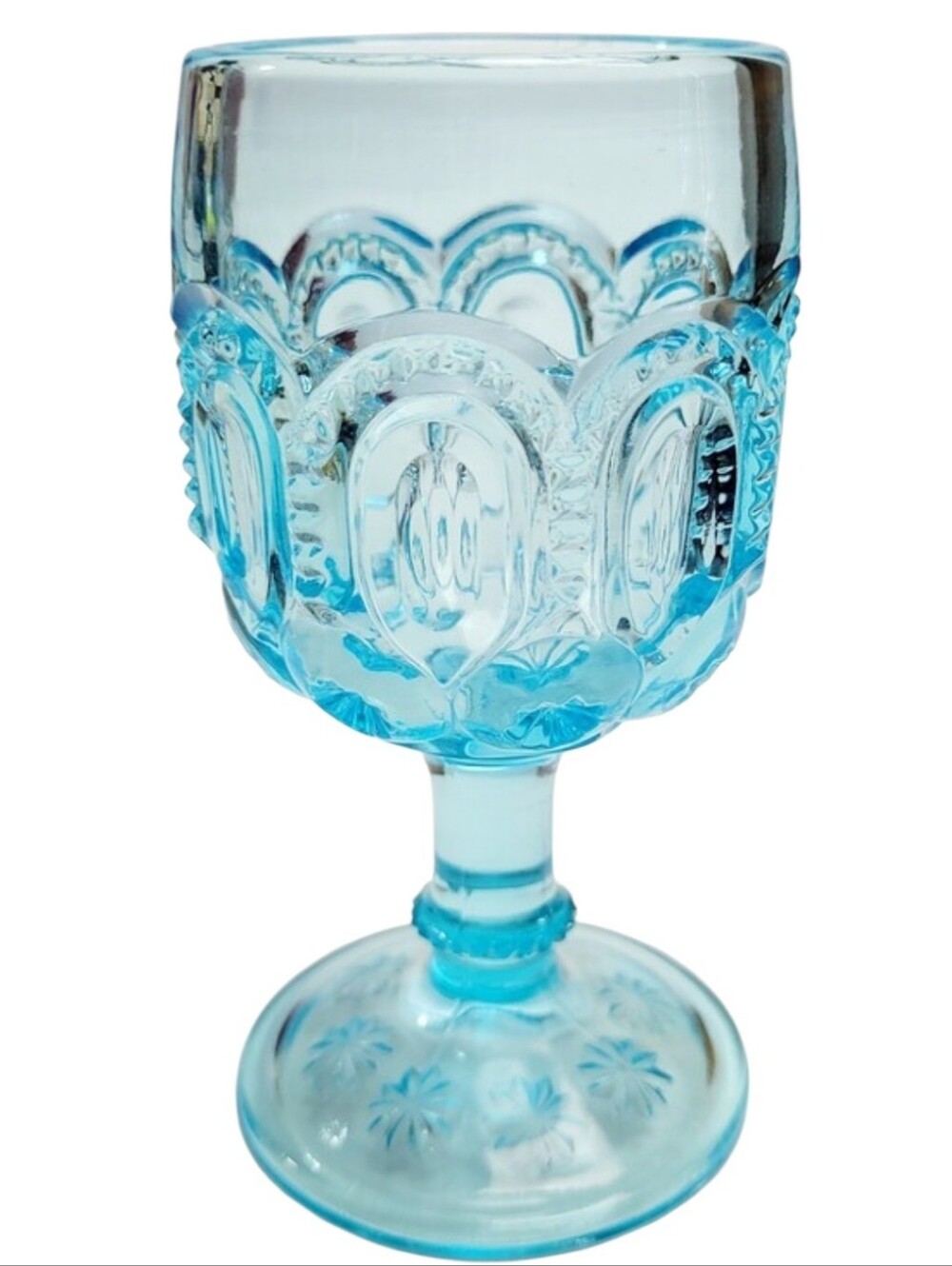 Vintage Ice Blue L.E. Smith "Moon & Stars" Wine/Cordial/Claret Goblet/Glass